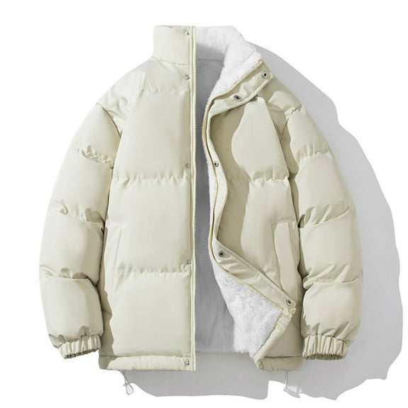 Yusimy Men's Solid Zip Stand Collar Thermal Fleece-Lined Winter Coat Long Sleeve Sporty Casual Outdoor Jacket