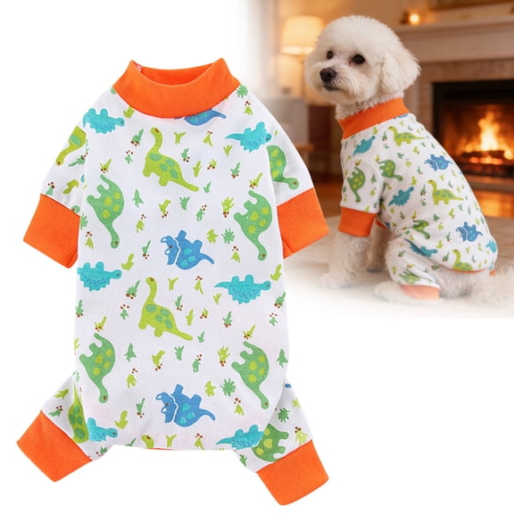 Dog Suit Soft Pure Cotton Dog Pajamas for Dogs Soft Cotton Shirt Jumpsuit, Cute Dog Clothes Pet Jumpsuit for Play Sleep Puppy Rompers Pet Dog Daily Party Wear(Orange, L)