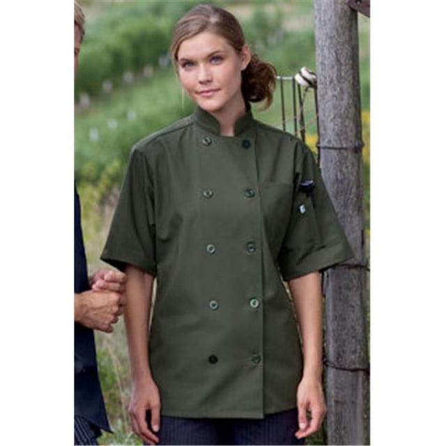 Uncommon Threads 0415-6509 South Beach Chef Coat Short Sleeve in Olive - 5XLarge