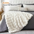 thumbnail image 2 of Faux Fur Throw Blanket for Couch – Cream White Fluffy Cozy Rabbit Fleece, Plush Soft Bubble Blanket for Sofa & Bed, for Mom, Warm Fuzzy Home Room Decor Throw 50" x 60", 2 of 8