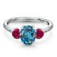 thumbnail image 3 of Gem Stone King 2.00 Ct Oval London Blue Topaz Red Created Ruby 925 Sterling Silver Ring, 3 of 6