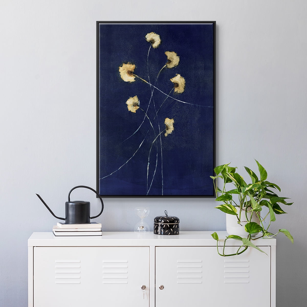 Indigo 1 Framed Premium Gallery Wrapped Canvas - Ready to Hang - 27 x 41 - Black Floating Frame