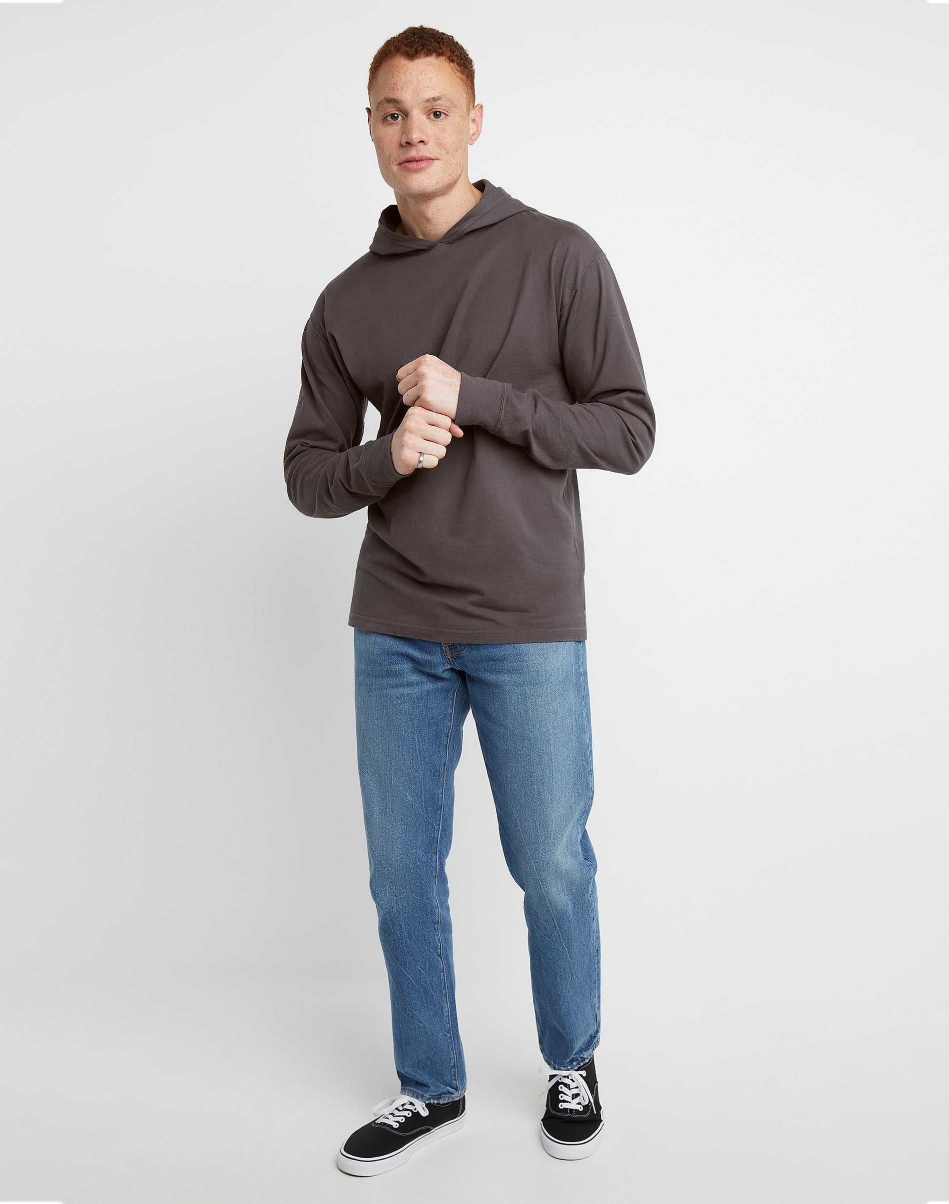 Hanes Men's Garment Dyed Cotton Long Sleeve T-Shirt Hoodie, Sizes S-3XL
