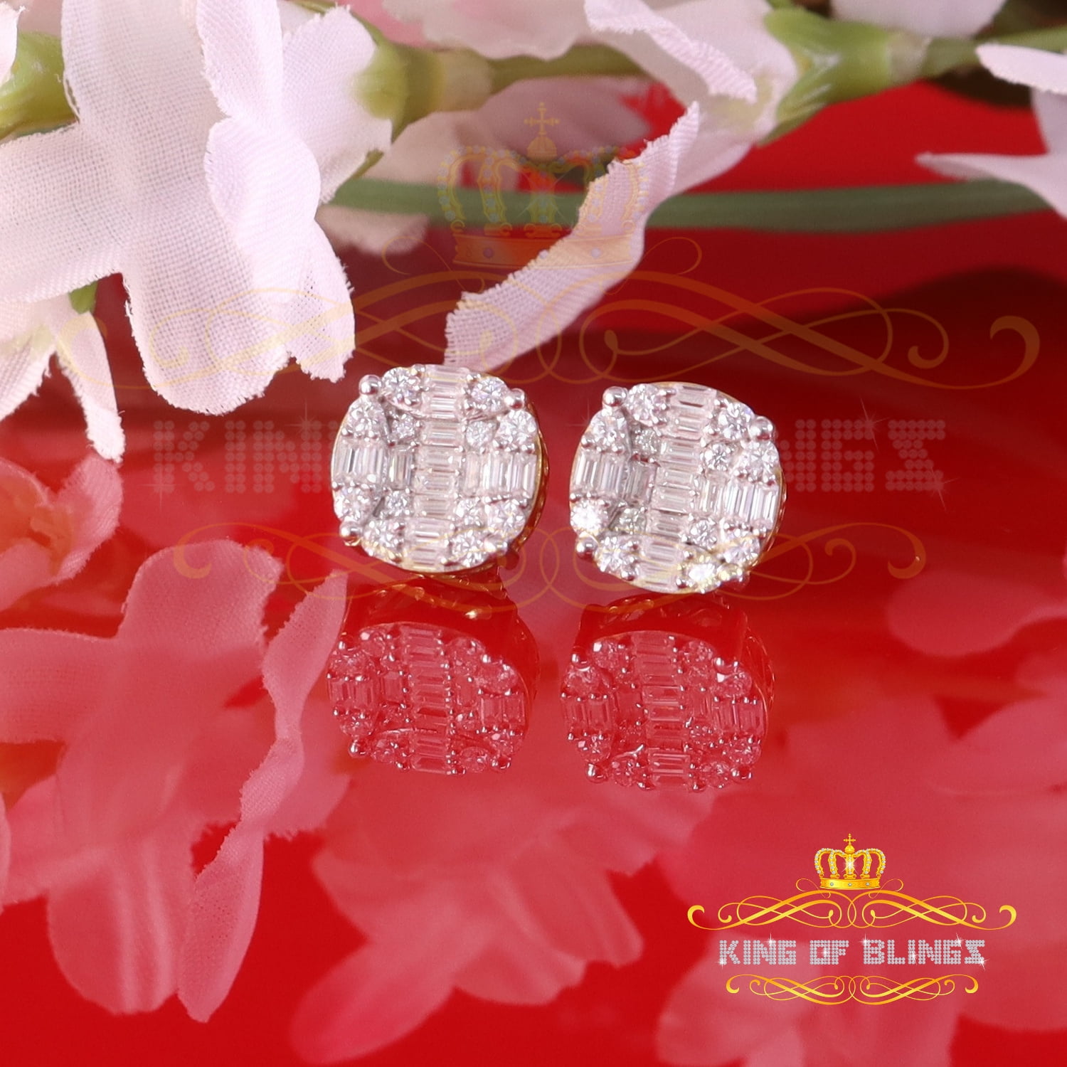 King of Bling's Men's/Womens 925 Silver Yellow 2.00ct VVS 'D' Moissanite Round Stud Earrings
