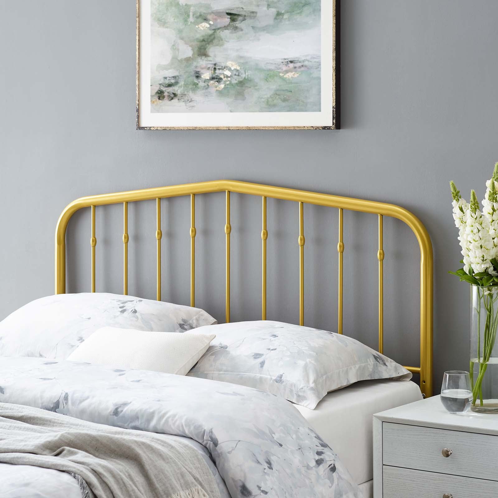 Headboard, Queen Size, Metal, Gold, Modern Contemporary Urban Design, Bedroom Master Guest Suite