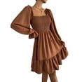 thumbnail image 2 of Qiylii Women’s Mini A-Line Dress, Long Sleeve Square Neck High Waist Smocked Dress, 2 of 5