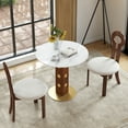 thumbnail image 2 of Modern Round Dining Table - 33.5" Sintered Stone Kitchen Table, Wooden Legs & Gold Base, 2-Person, Small Space, Walnut/White, 150lbs Capacity, 2 of 14