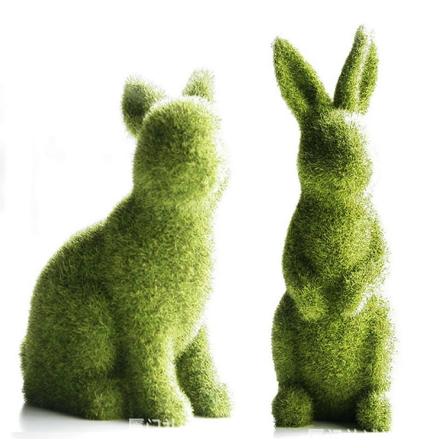 ZAXARRA Imitation Moss Rabbit Resin Sculpture Garden Ornament (Green)