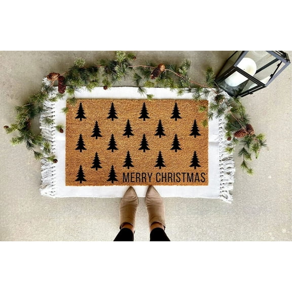 Merry Christmas Tree Doormat, Christmas Decor, Personalized Doormat, Holiday Doormat, Welcome mat, Modern Decor, Winter Decor Indoor Outdoor for Home Kitchen Decoration, 24 x 16 Inch