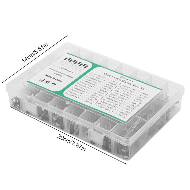 Condensador electrolítico 24 valores 16V-50V 0.1uF-1000uF Kit de caja surtida 500 piezas
