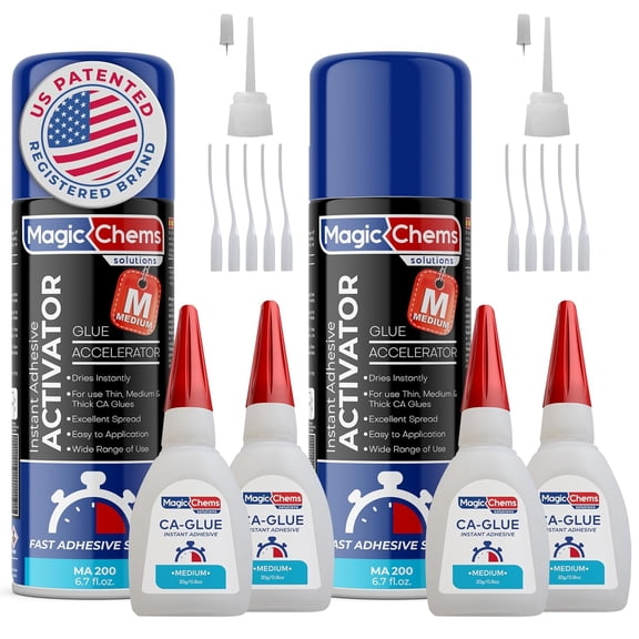 CA Glue with Activator Kit (4 x 0.8 oz 2 6.7 fl Activator), Cyanoacrylate Adhesive for 3D Printing & Acrylic, Strong Bond Accelerator Set (2 Pack)
