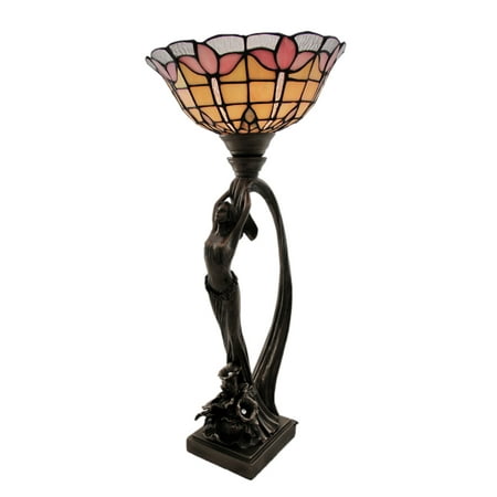 Art Nouveau Lamp Pattern - Art Nouveau Style Long Haired Woman Floral Stained Glass Table Lamp