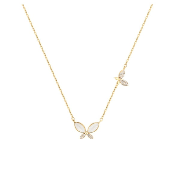 SIfdSeng Diamond and Opal Butterfly Necklace for Women Gold Silver Plated Animal Shaped Clavicle Chain Frosty Style
