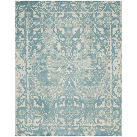 SAFAVIEH Restoration Vintage Eunice Border Wool Area Rug, Light Blue/Ivory, 6' x 6' Square