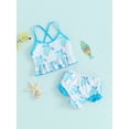 thumbnail image 3 of Suealasg Kids Girls Two-piece Swimsuits Toddler Girls Summer Bikini Sets Turtle Print Cami Tops Elastic Waist Frill Trim Swim Shorts Beach Bathing Suit, 3 of 9
