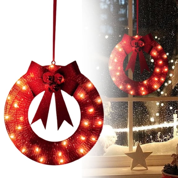 Miommo Acrylic Glowing Christmas Wreath for Front Door, Modern LED Bow Decor, Waterproof Outdoor Indoor Holiday Door Pendant