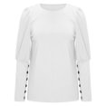 thumbnail image 5 of YWDJ Graphic Tees for Women Fashion Casual Long Sleeve Buttons Comfortable Solid Color Sweatshirt Tops Blouse White XL, 5 of 6