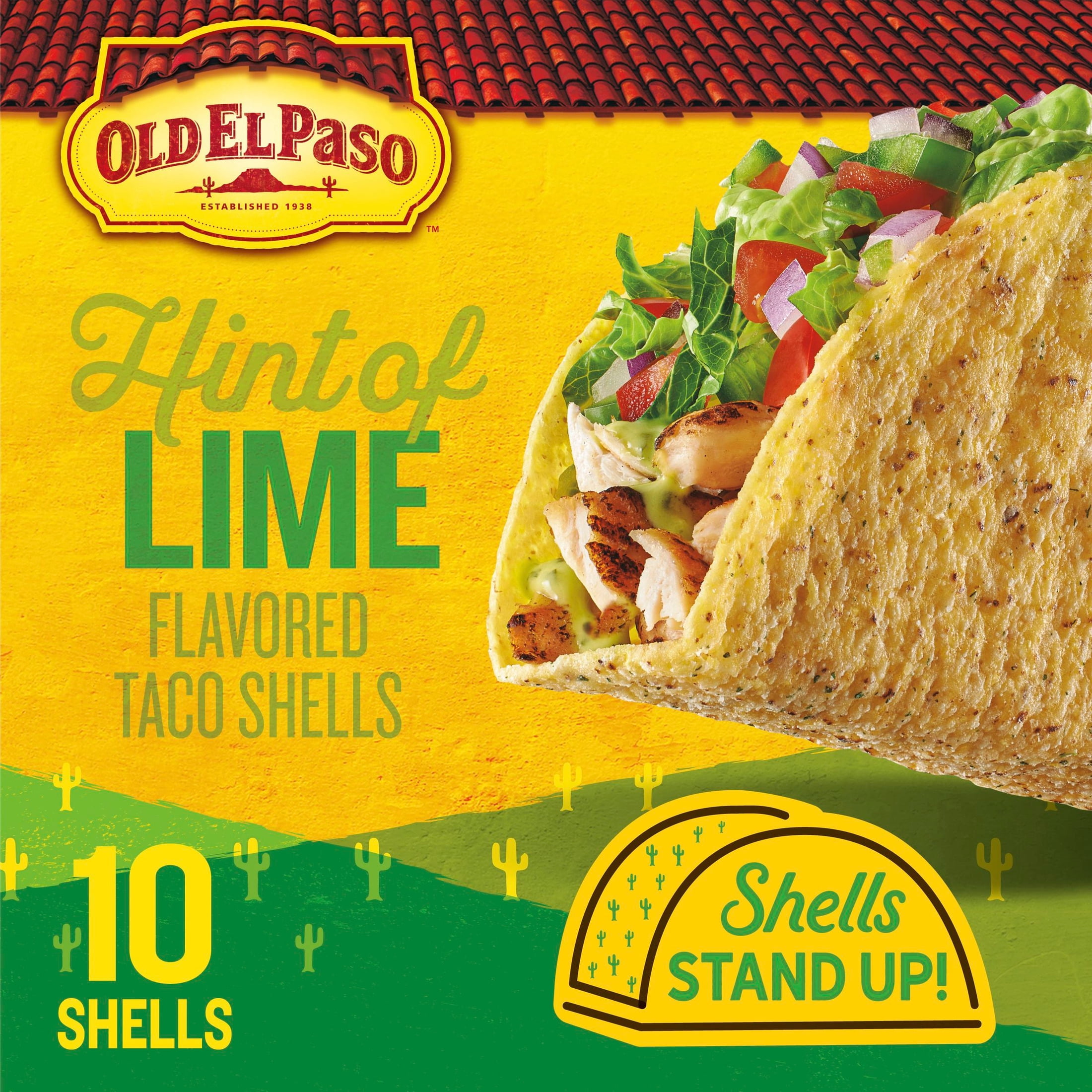 (2 pack) Old El Paso Stand 'N Stuff Taco Shells, Hint of Lime Flavored, Gluten Free, 10 Count, 5.4 oz