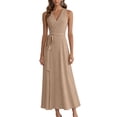 thumbnail image 4 of Delconic Sleeveless V Neck Wrap Dress for Women with Adjustable Waist Tie and Flared Hem Suitable for Daily Wear and Events Khaki 2XL, 4 of 5