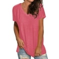 thumbnail image 2 of SHIBEVER Women Blouses Summer Casual V Neck Short Sleeve Tops Fashion Loose Shirts Basic Tunic Tops Pink Cute Tees Size S, 2 of 5