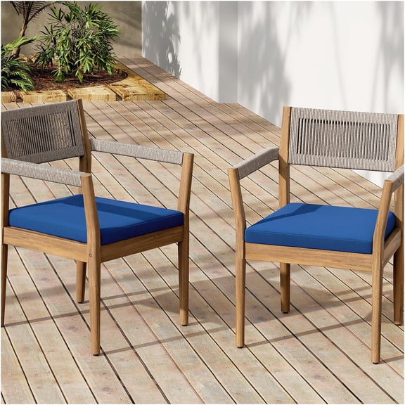 JERFIT Acacia Wood Patio Dining Chairs Set of 2 with Navy Cushions, All-Weather Teak Look Outdoor Chairs for Garden, Pool, Backyard