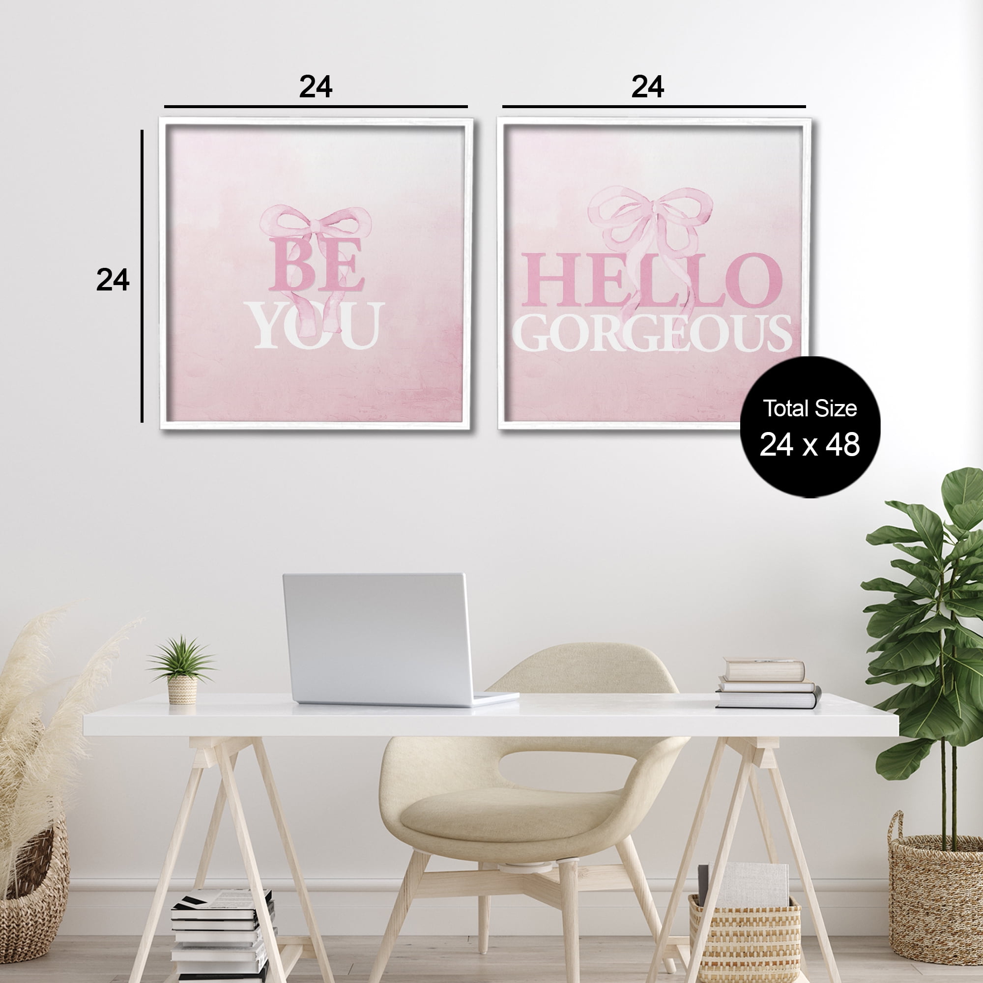 Pink Feminine Empowerments 2 Piece White Framed Giclee Art Set, design by Kim Allen