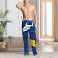 thumbnail image 5 of Uemuo Cartoon Shark Pattern Men's Wide Leg Palazzo Lounge Pants with Pockets Light Weight Loose Comfy Casual Pajama Pants-Medium, 5 of 9