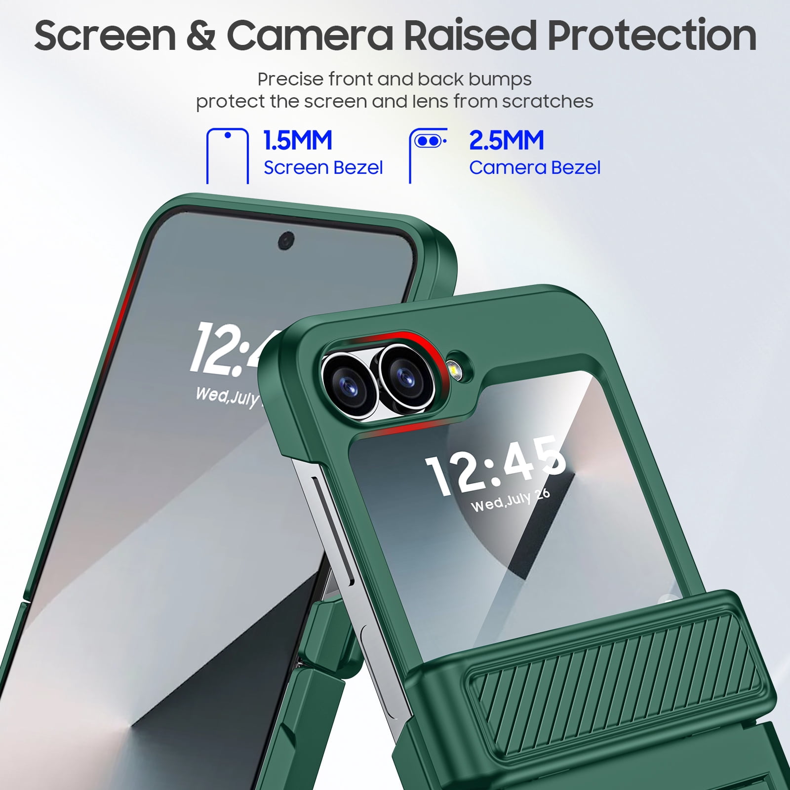 Oupeigar for Samsung Galaxy Z Flip 6/7FE Phone Case with Card Holder[RFID Blocking],Hinge Protection,Screen Protector,Shockproof Case-Green