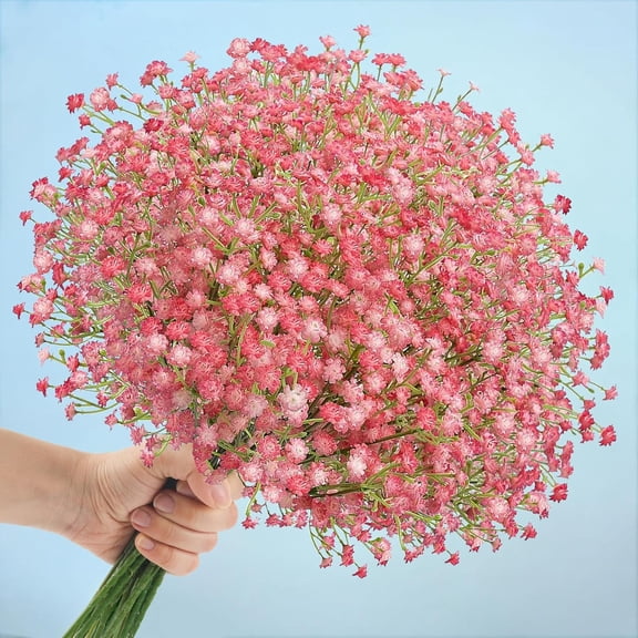 15Pcs Fake Gypsophila Bouquet Flowers Real Touch Faux Babies Breath Arrangement for Wedding Floral Party Home Centerpieces Vase Decoration, Pink