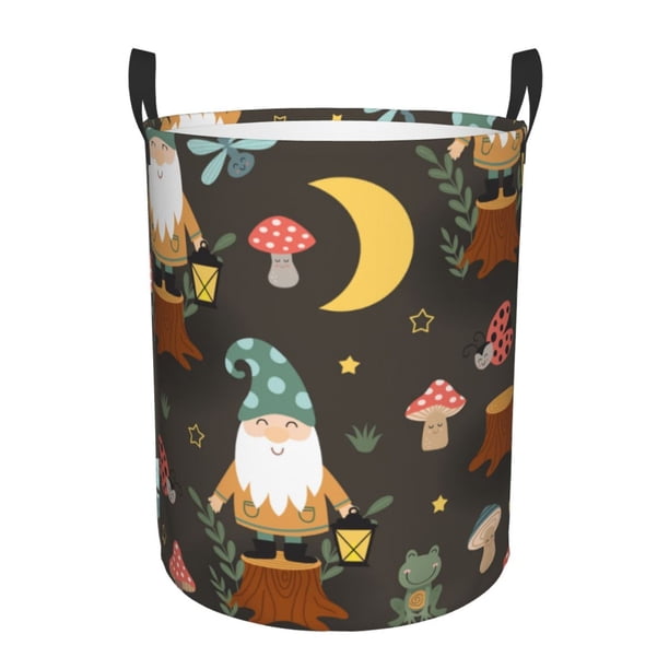 Balery Gnome Insect Frog Cesta de ropa redonda con asas, impermeable, independiente, para ropa, juguetes, dormitorio y familia-Medium