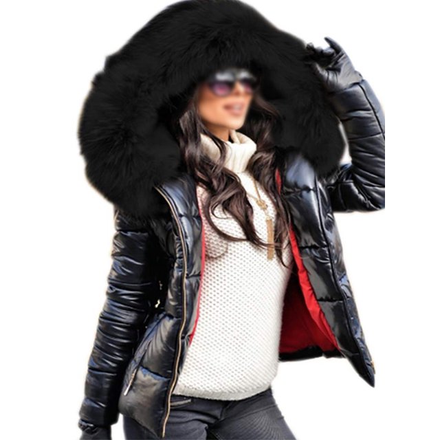 LUXUR Manteau à Capuche pour Femmes, Manteau d'Extérieur, Veste Épaissie à Capuche, Doudoune Duveteuse à Manches Longues, Noir G
