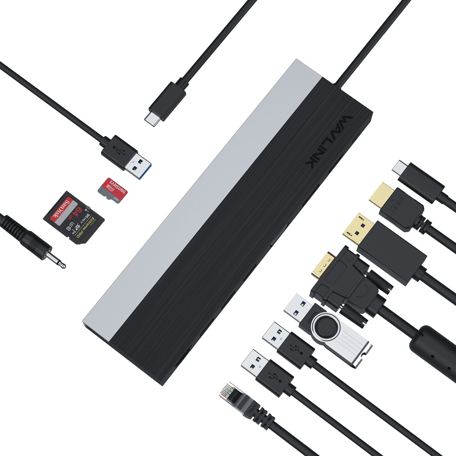 Wavlink USB C 12-in-1 Triple Display Type-C Hub Docking Station with HDMI DP and VGA, 100W PD3.0 Charging, Ethernet and USB Ports