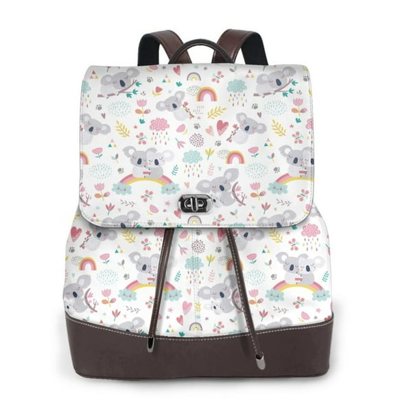Cauagu Cute Koala Pattern Leather Backpack for Women Ladies,Laptop Backpack PU Leather Purse Daypacks Bags for Travel Work