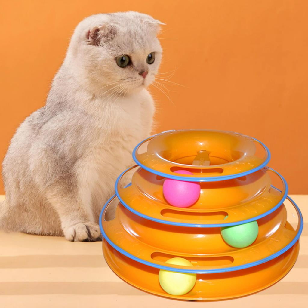 EHJRE Kitten Toy Track Ball 3 Level Turntable Funny Interactive Training Toys Amusement Exerciser Game Puzzle Toy for Indoor Cats Pet Supplies