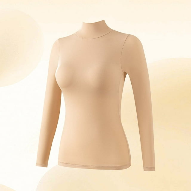 Ropa interior térmica de moda para mujer, blusa de poliéster de manga larga con cuello alto, cómoda y lisa.