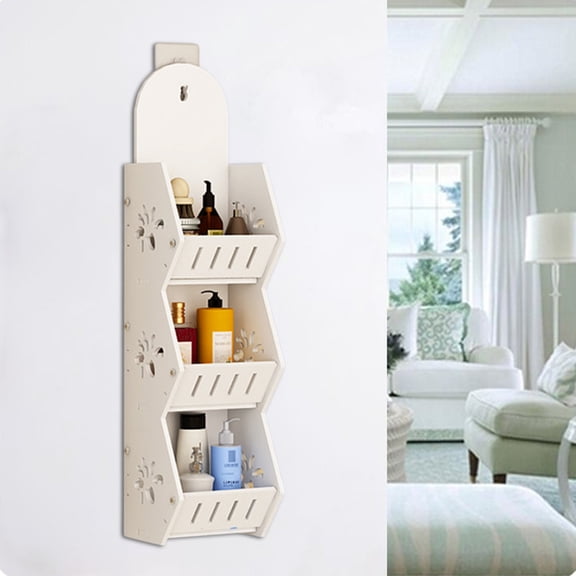 Wall Mounted Bathroom Storage Rack, 3-Tier Organizer with Hanging Rings, Space Saving PVC Shelf for Shower, Laundry Room, and Small Spaces to Store Toiletries Efficiently
