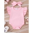 thumbnail image 5 of Baby Girl Easter Outfit Bunny Ruffle Short Sleeve Shirt  one-piece  Suspender Skirt Overall Dress Newborn Easter Clothes Headband, 5 of 9