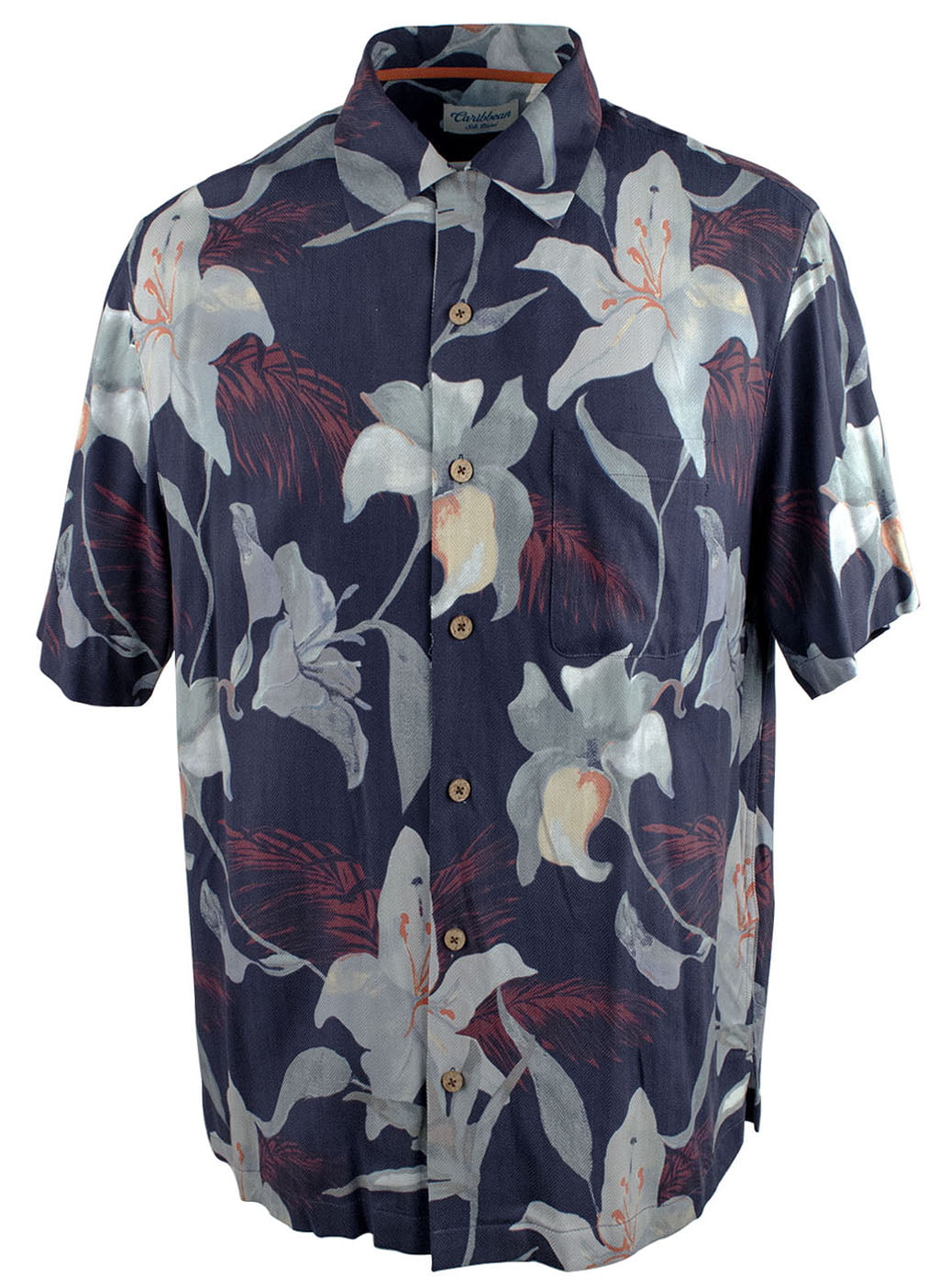 Men's Big and Tall Tropical Print Woven Short Sleeve Silk Shirt-DN-XLT ...