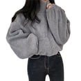 thumbnail image 2 of Women Fleece Zip Up Jacket Cute Y2K Winter Warm Trendy Crop Coat Shacket Outerwear Aesthetic Clothes Gray XL, 2 of 8
