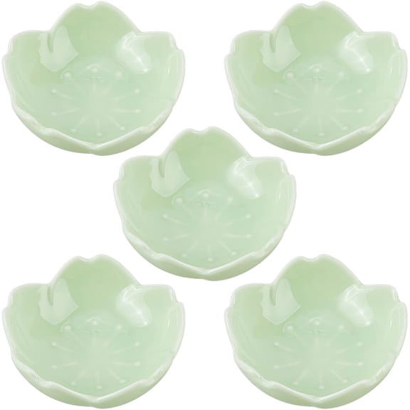 5Pcs Flower Ceramic Sauce Dishes Mini Cute Green Cherry Blossom Plates Seasoning Japanese Sushi Soy Dipping Dish Dessert Bowl