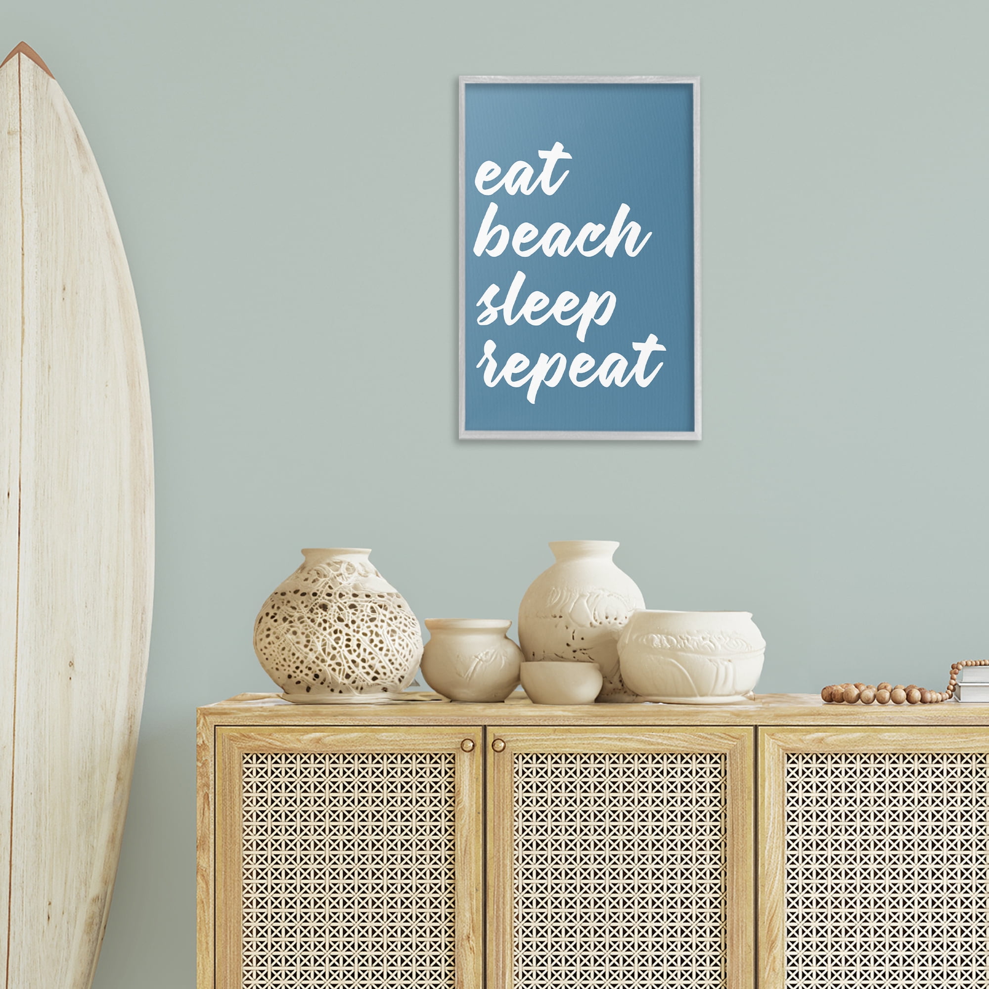 Stupell Industries Beach Repeat List Typography Painting Gray Framed Art Print Wall Art, 16 x 24