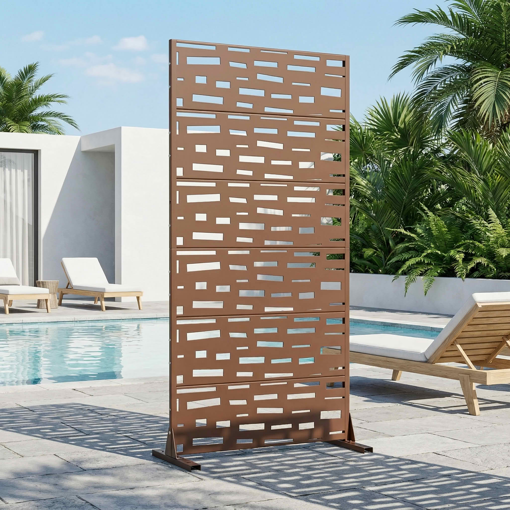 MAYEERTY 72X35" Metal Outdoor Brown Privacy Screen for Backyard & Garden, 6 Piece Set
