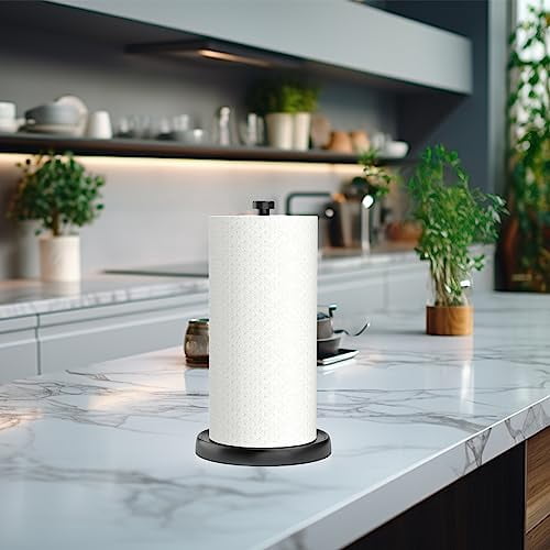 Stainless Steel Paper Towel Holder with Weighted Base and One-Handed Tear Ratchet Mechanism for Kitchen Countertop, Bathroom, or Farmhouse Decor