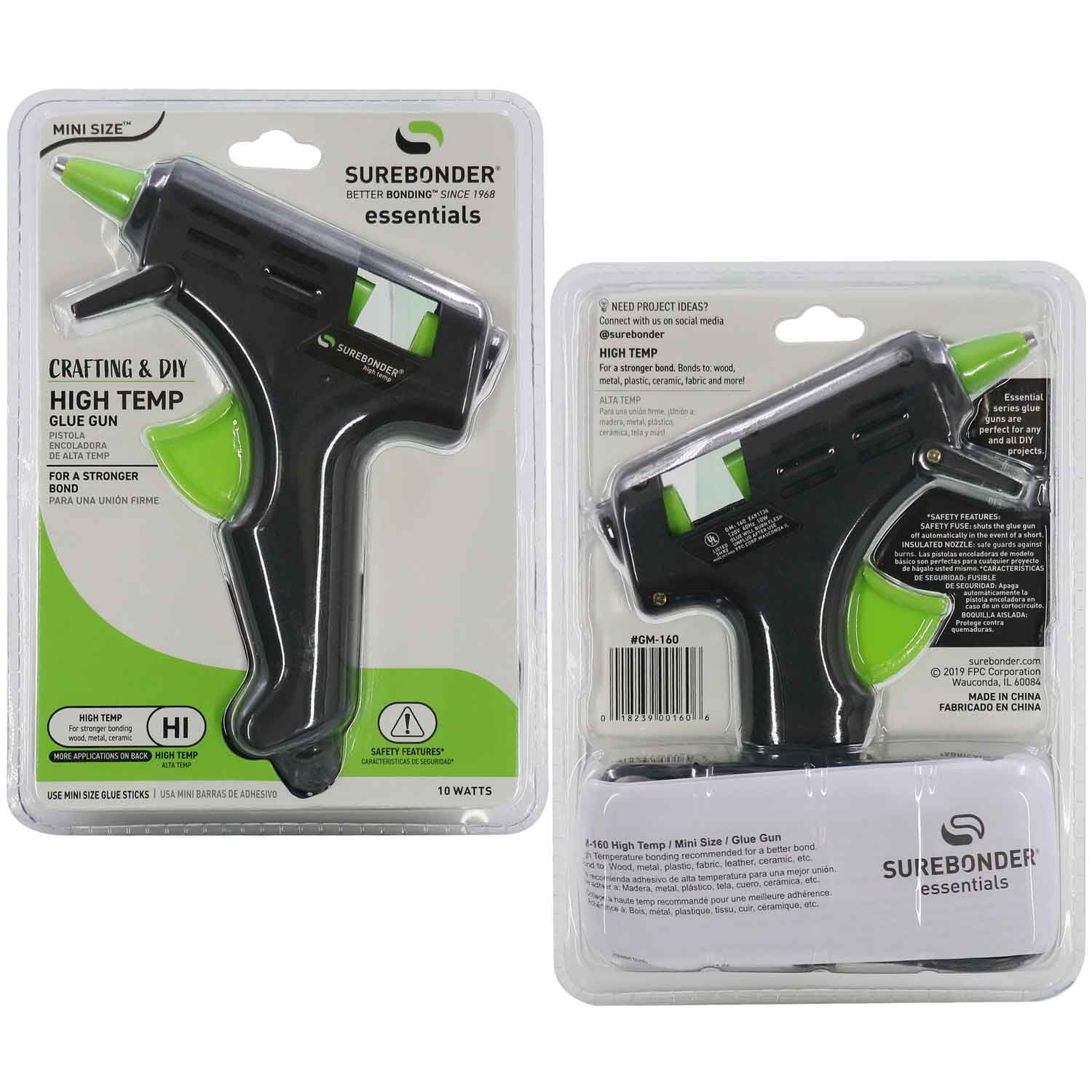 Surebonder GM-160 Compact Mini Size High-Temperature Hot Glue Gun - Ideal for Crafting and DIY Projects - Black