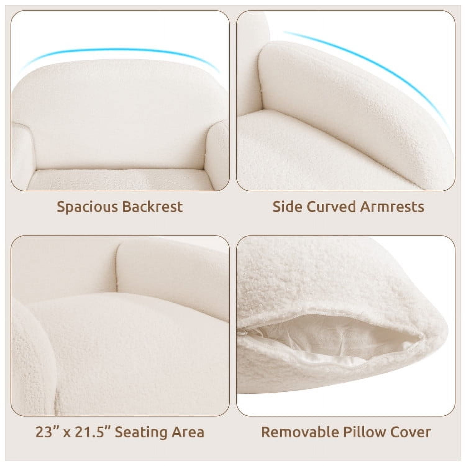 Demi Bonn Accent Chair, Upholstered Accent Armchair, Modern Upholstered Accent Chair with Removable Pillow and Soft Padded Seat, for Living Room, Bedroom, Reception Room, White