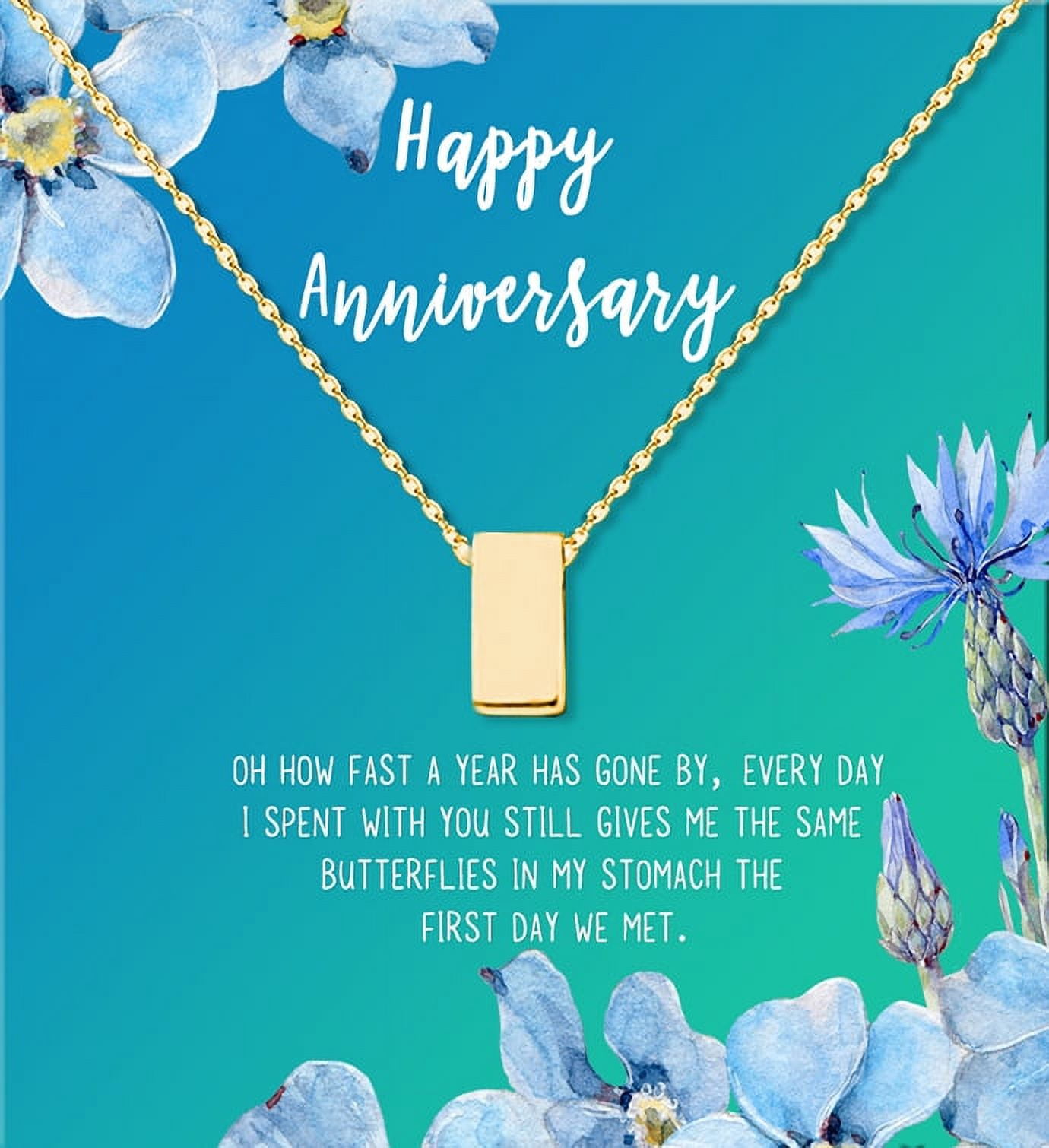Anavia Happy Anniversary Gift Necklace,Wedding Anniversary Gift for Wife,Express Love Card Jewelry Gift-[Gold Cube, Bright Blue Gift Card]