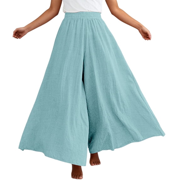 YUEHUA Women's Casual Elastic High Waist Wide Leg Pants Palazzo Trousers Skirt Elegant Flowy Wide Leg Pants Loose