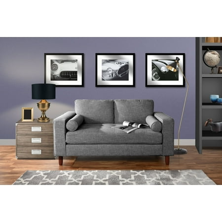 - Modern Sofa Loveseat with Tufted Linen Fabric - Living Room Couch (Light Grey)
