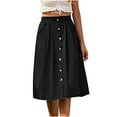 thumbnail image 3 of pstuiky Skirts for Women Trendy, Women High Waist Solid Color Elastic Waistedsummer Skirt Fold Midi Length Button a Line Skirt for Casual Office Wear Summer Skirt On Sale Black M, 3 of 7