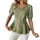thumbnail image 2 of Xuyuer Women's Fashion Casual Solid Color V-Neck Buttoned Short Sleeve Top, Versatile Blouse for Office Wear, Weekend Outings and Everyday Chic Style, 2 of 7
